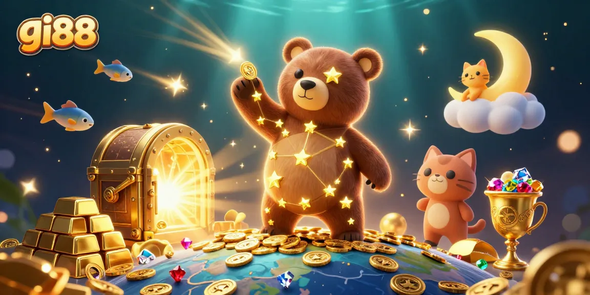 Experience the riches of gi88 casino with gold bars, gems, and a captivating scene.