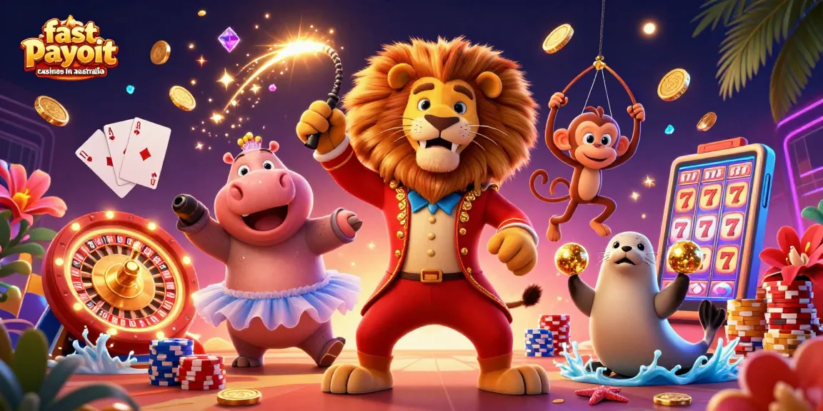 Experience the excitement of fast payout casinos in australia with dazzling characters and vibrant casino elements.
