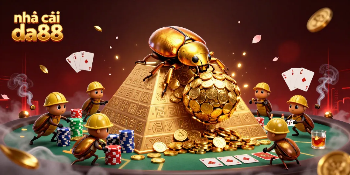 Engage in the exciting world of nhà cái da88, represented by a dynamic scene with golden elements, poker games, and rich illustrations.