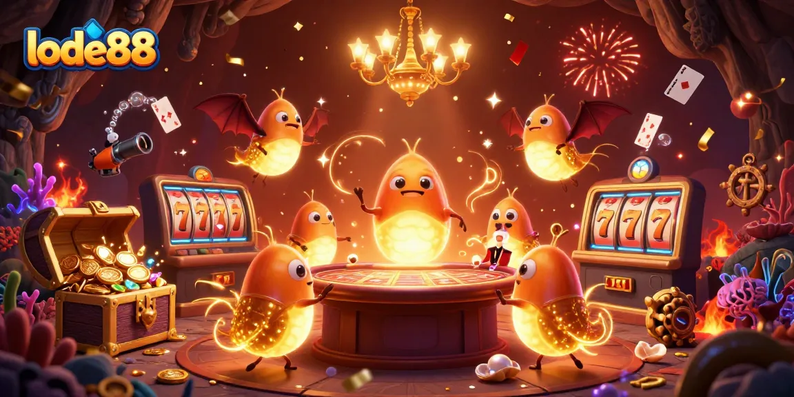 Join the lode88 adventure with a glowing casino scene featuring animated glowworms and a bat dealer.