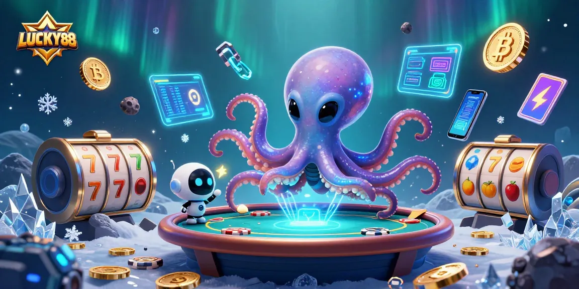 Join LUCKY88 for thrilling online gaming with holographic tables and colorful poker chips.