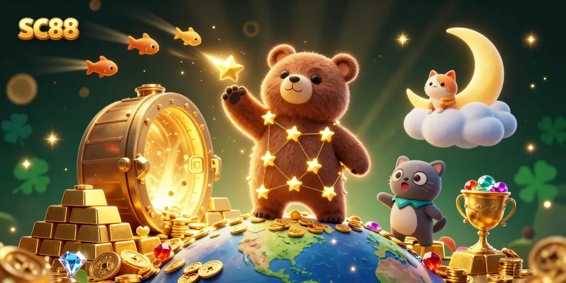 Experience the thrill of SC88 as golden treasures and shooting stars enhance the gaming adventure.