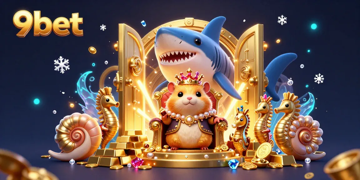 Experience thrilling action at 9bet with a golden hamster king surrounded by treasure in a vibrant casino scene.