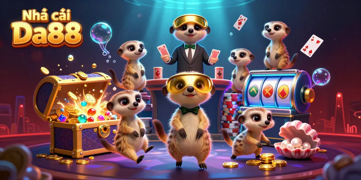Experience the lively casino operation at Nhà cái Da88 with meerkats playing cards and managing games.