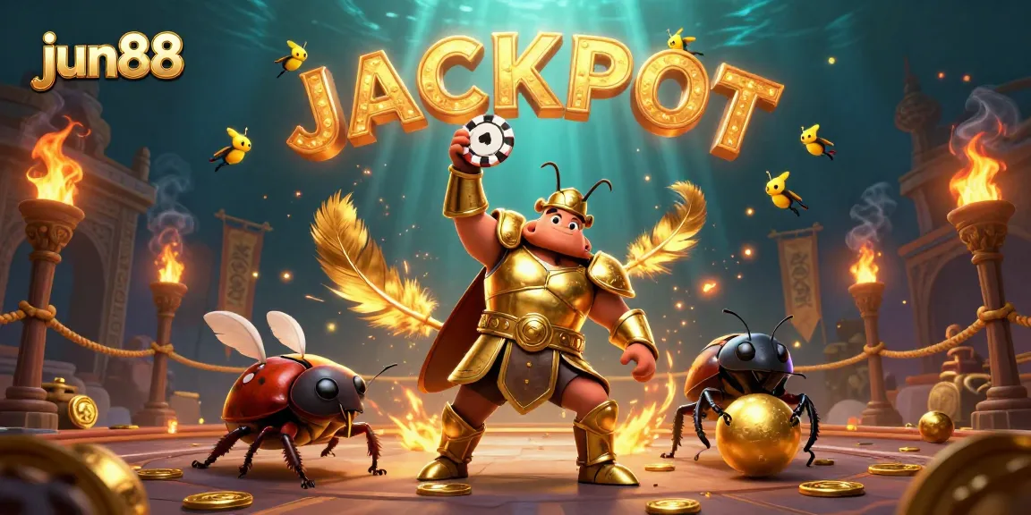 Experience thrilling wins at jun88 with a victorious beetle and vibrant casino elements