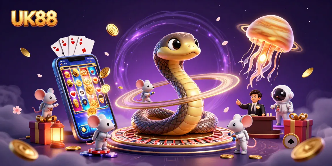 Experience cosmic casino excitement with UK88's vibrant gambling scene featuring a roulette planet.