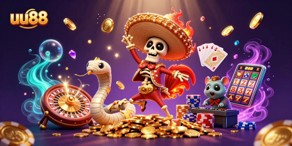 uu88 players enjoy victory dance with golden coins and casino elements in vibrant scene