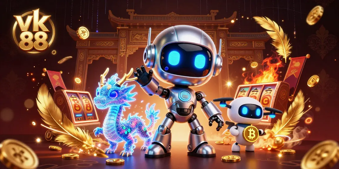 Experience thrilling gameplay with vk 88 as a futuristic robot mascot and digital companions.