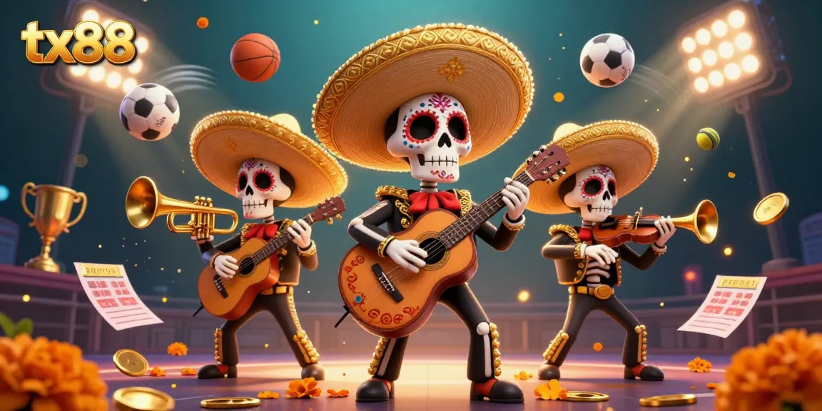 Engage in thrilling sports betting with tx88 featuring a vibrant mariachi band and dynamic game elements.