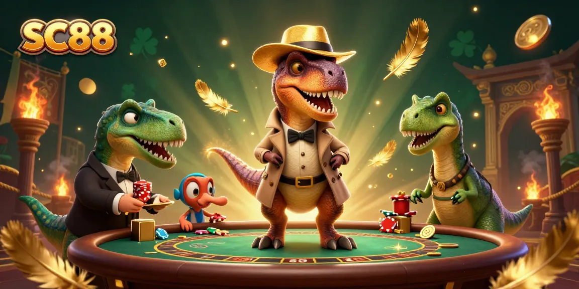 Engage in thrilling gameplay at SC88 featuring a velociraptor card counter and a stegosaurus pit boss!